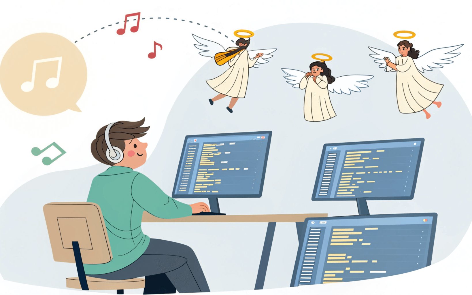 A programmer is listening to the inspiring melodies of hymns